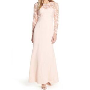 Eliza J Embroidered Bodice Crepe Evening Gown